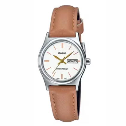 Casio General LTP-V006L-7B2 Quartz Chrome Plated Case Brown Leather Strap Women's Watch 